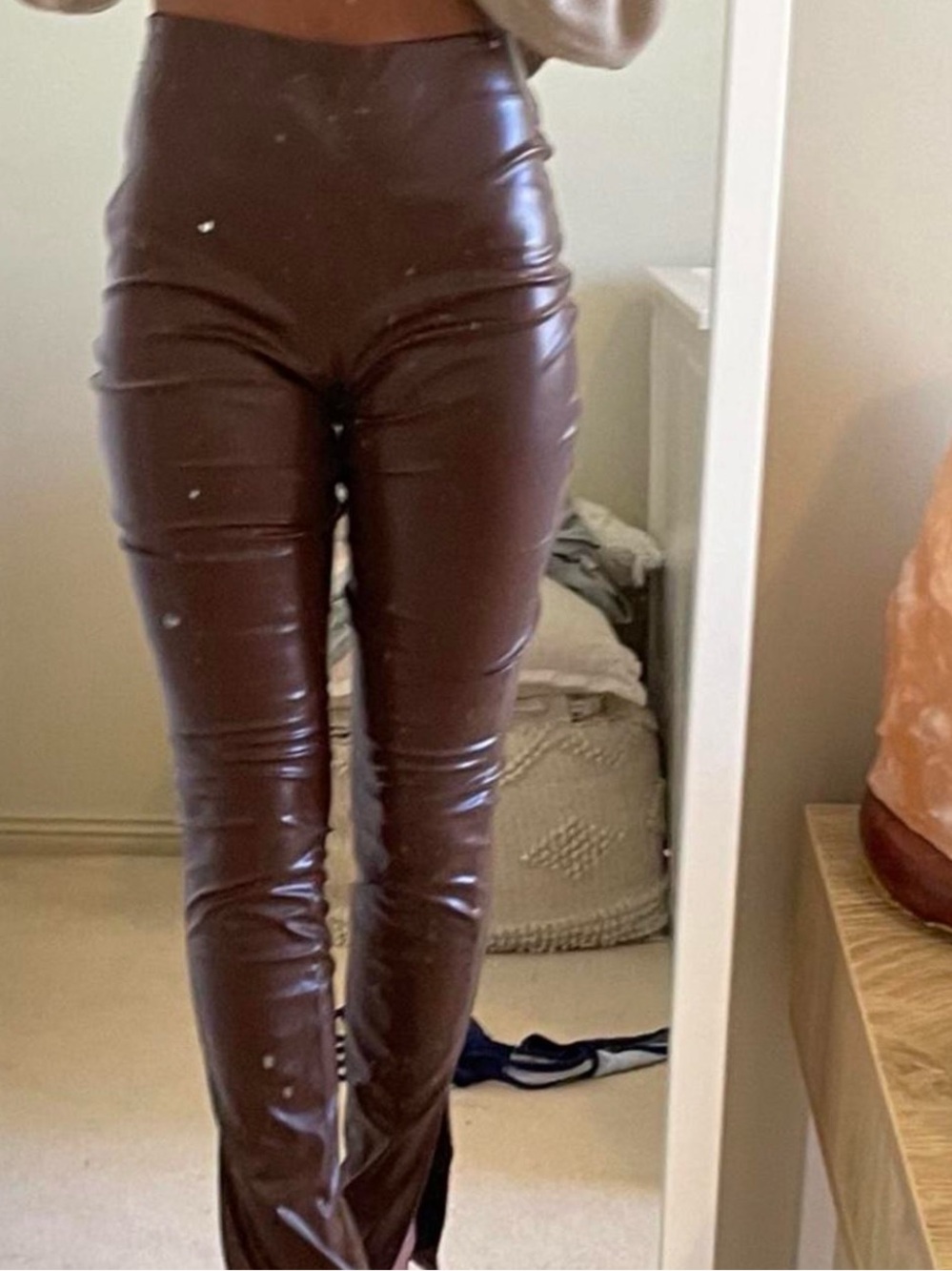 SBetro Women’s Skinny Faux Leather Jeans in Dark Brown